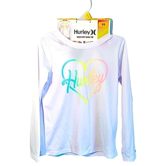 NEW Hurley Girls Long Sleeve Dri-Fit UPF 50+ Shirt White Swim Top - Size 4 & 5/6 - Picture 1 of 10